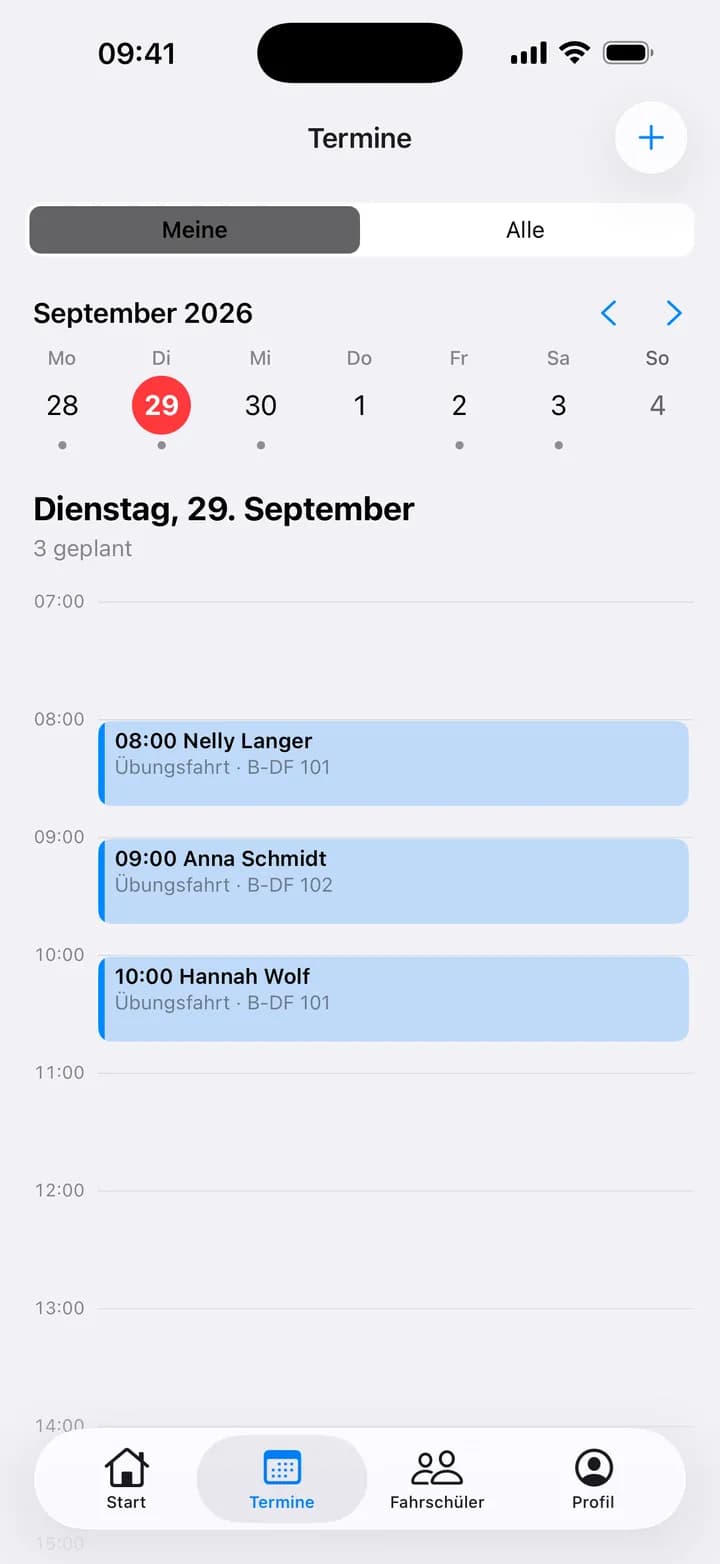 Der Kalender des Fahrlehrers in der App